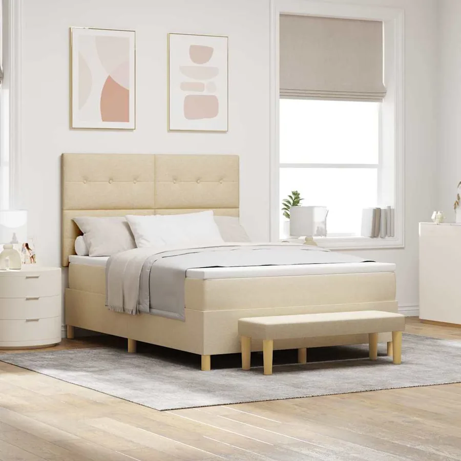 Lit à ressorts avec coussin Crème 200 x 140 cm tissu