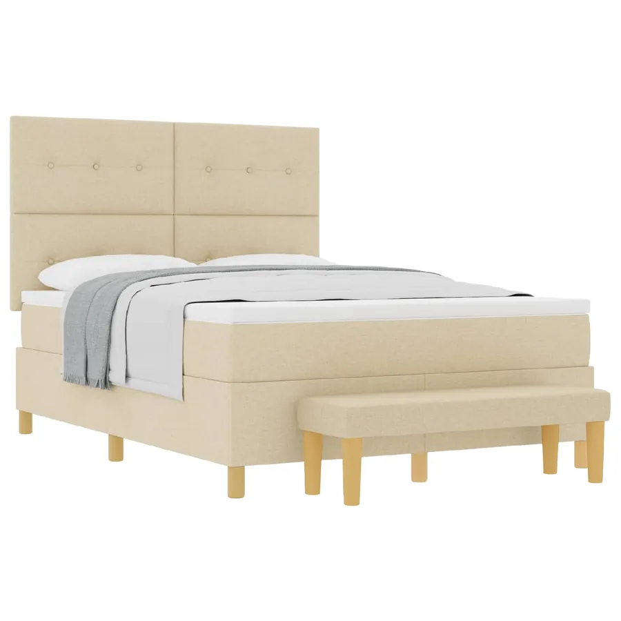 Lit à ressorts avec coussin Crème 200 x 140 cm tissu - 2