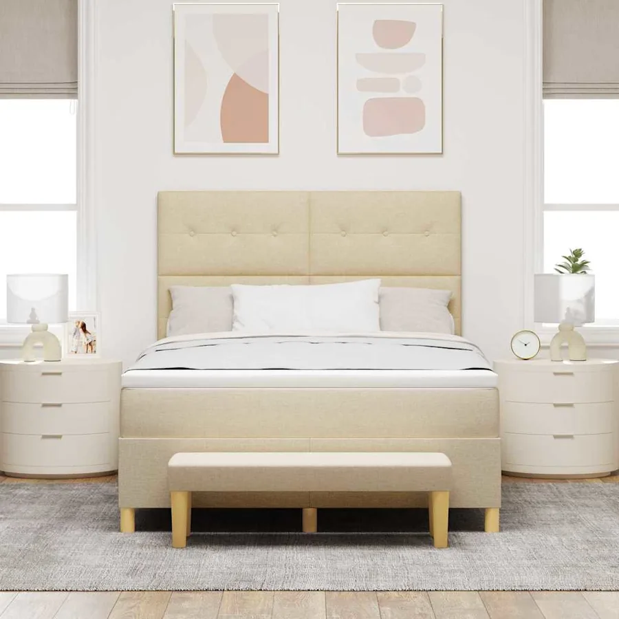 Lit à ressorts avec coussin Crème 200 x 140 cm tissu - 3