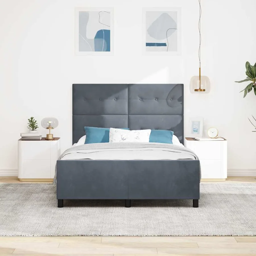 Lit à ressorts avec tête de lit Gris foncé 140 x 190 cm Velours - 3