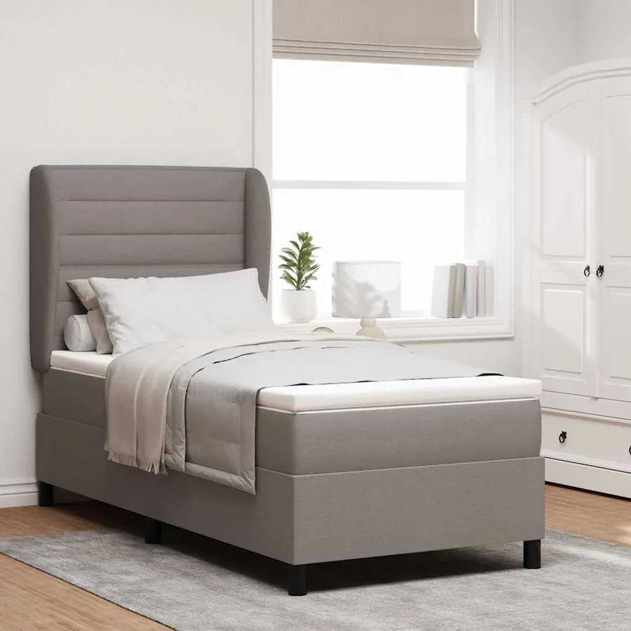 Lit à ressorts avec matelas Taupe 90 x 190 cm tissu