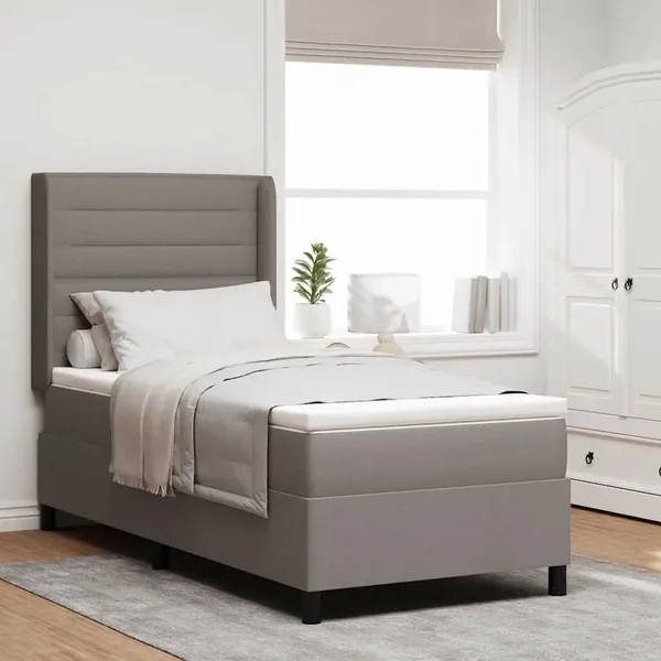 Lit à ressorts avec matelas Taupe 190 x 90 cm tissu