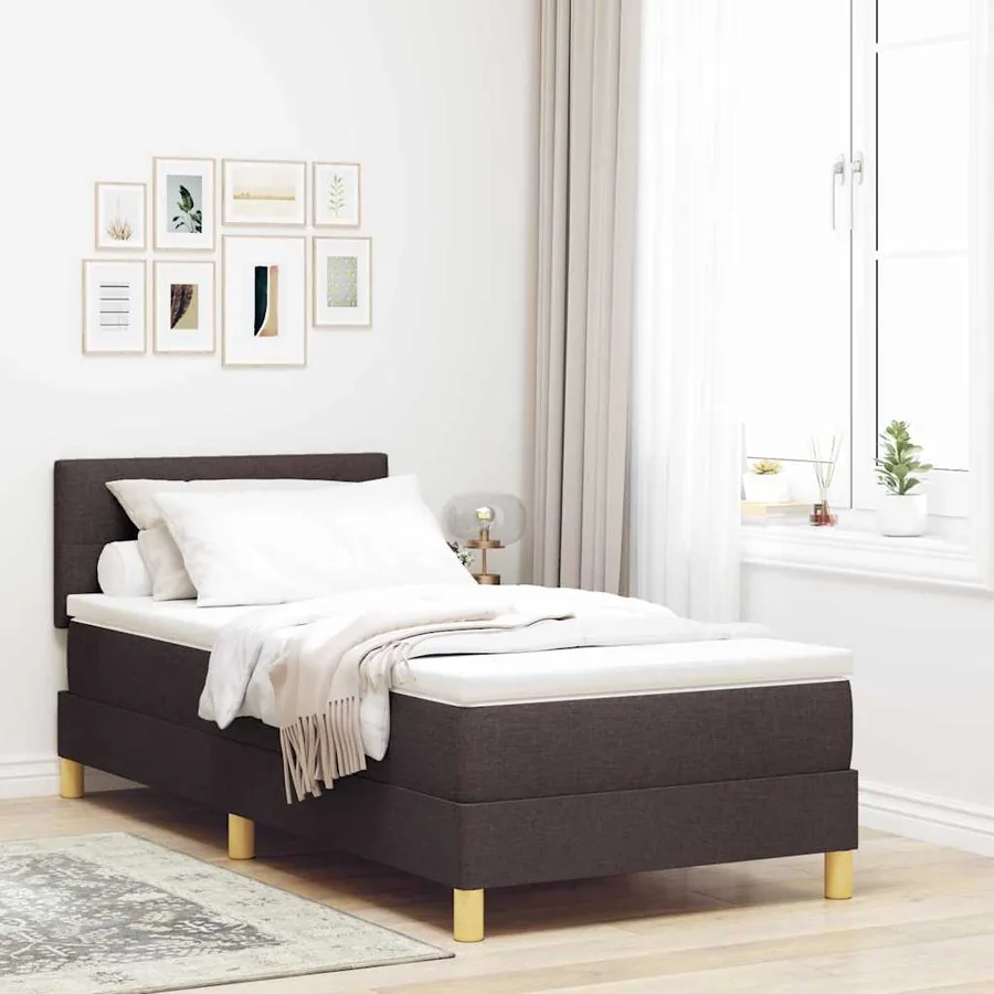 Lit à ressort LED Marron foncé 100 x 200 cm tissu