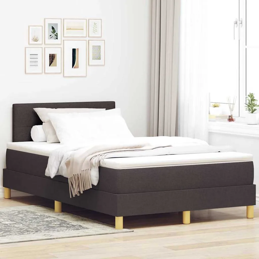 Lit à ressort LED Marron foncé 120 x 200 cm tissu