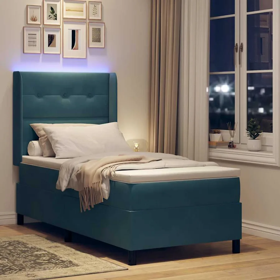 Lit à ressorts avec bandes LED Bleu 90 x 190 cm Velours - 5
