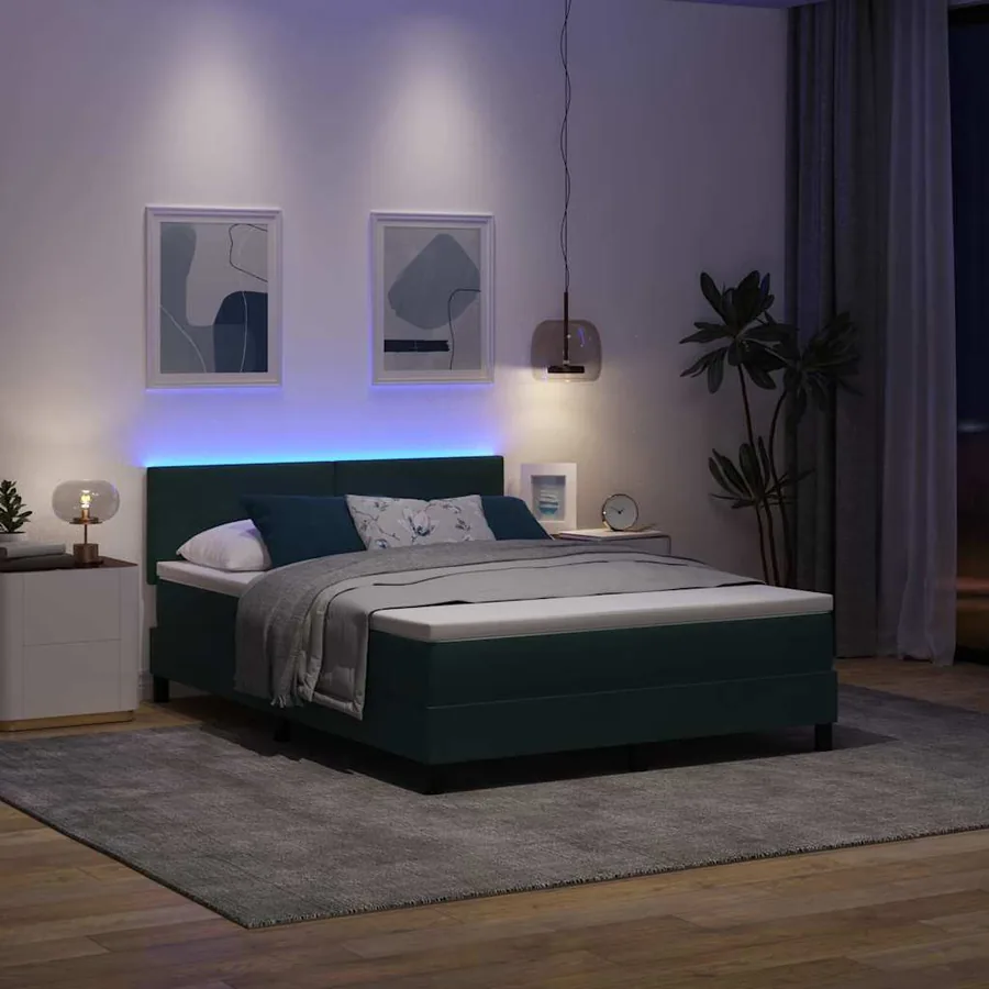 Lit à ressort LED Vert foncé 140 x 200 cm Velours - 5