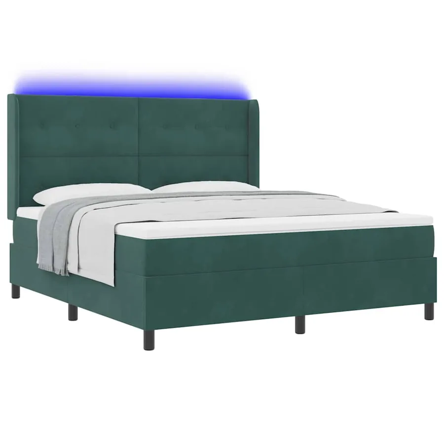 Lit à ressorts avec bandes LED Vert foncé 180 x 200 cm Velours - 3