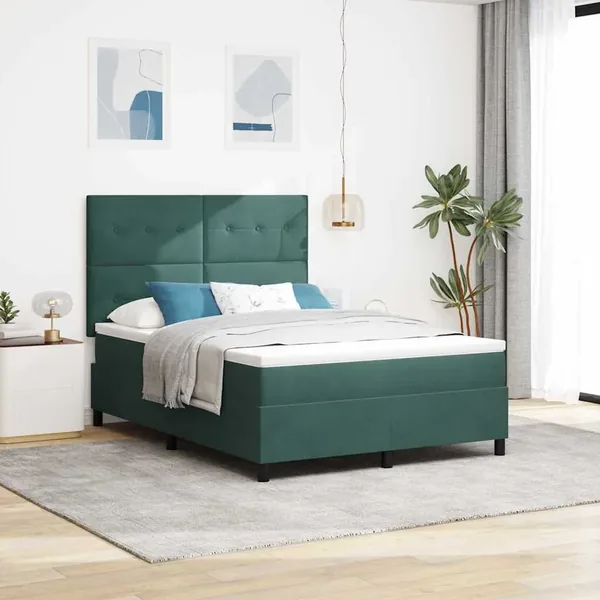 Lit à ressort LED Vert foncé 140 x 190 cm Velours