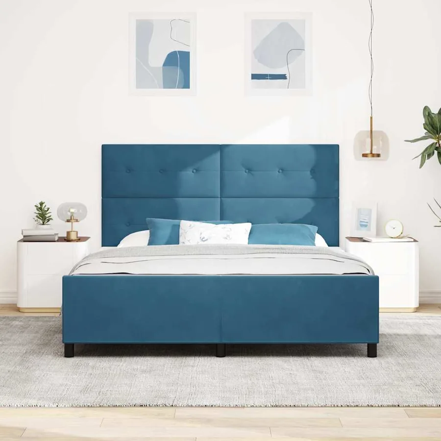 Lit à ressorts avec tête de lit Bleu foncé 180 x 200 cm Velours - 3