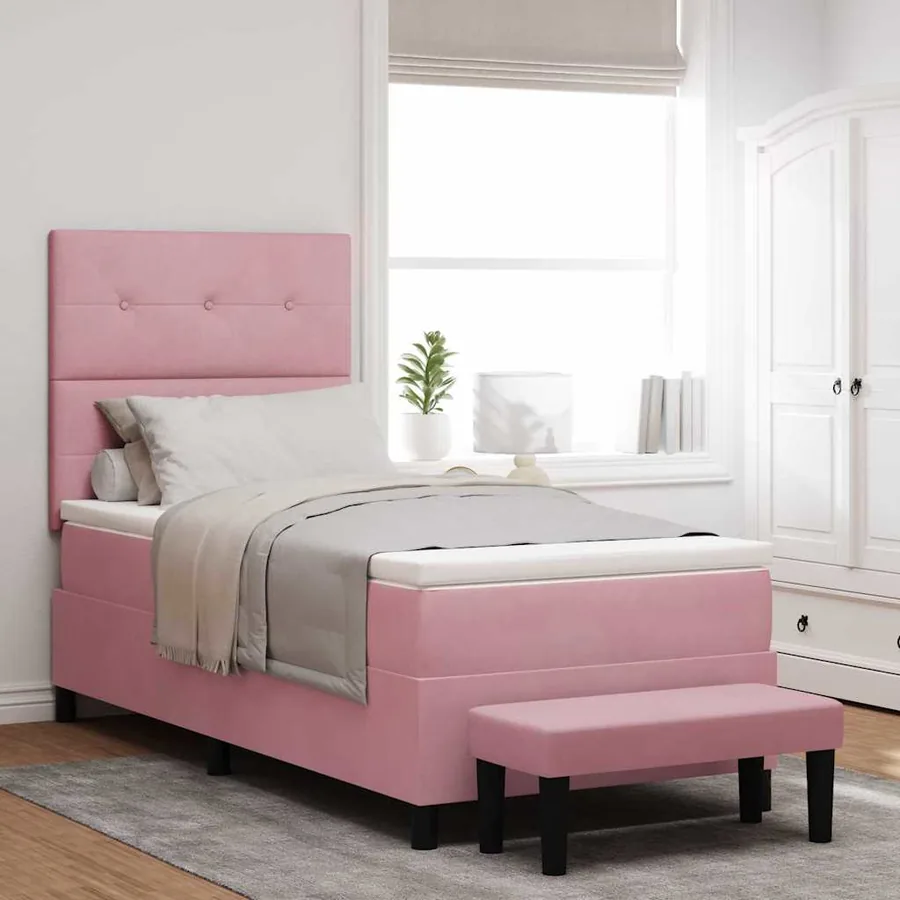 Lit à ressorts avec coussin Rose 190 x 90 cm Velours