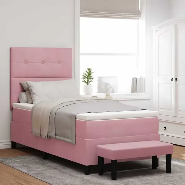 Lit à ressorts avec coussin Rose 190 x 90 cm Velours