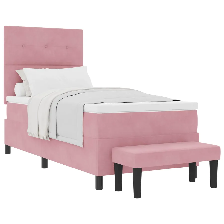 Lit à ressorts avec coussin Rose 190 x 90 cm Velours - 2