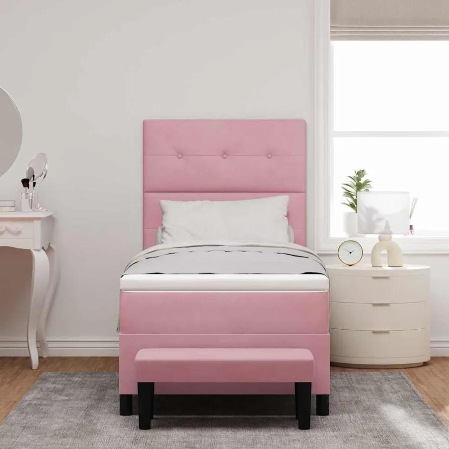 Lit à ressorts avec coussin Rose 190 x 90 cm Velours - 3