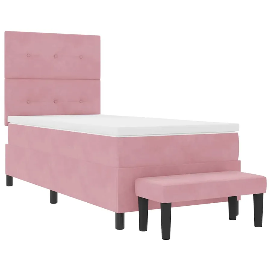 Lit à ressorts avec coussin Rose 190 x 90 cm Velours - 7