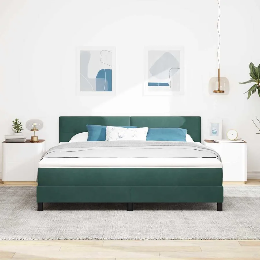 Lit à ressort LED Vert foncé 180 x 200 cm Velours - 4