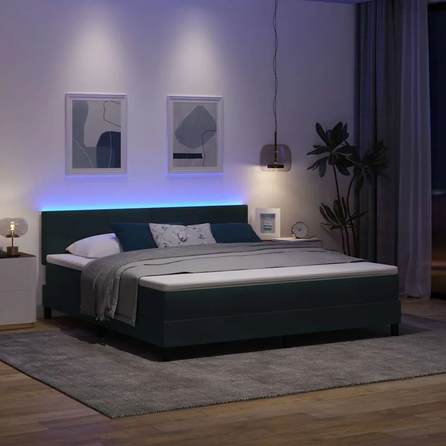 Lit à ressort LED Vert foncé 180 x 200 cm Velours - 5