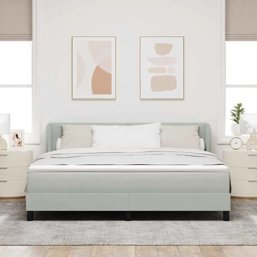 Lit à ressorts avec tête de lit Gris clair 180 x 200 cm Velours - 3