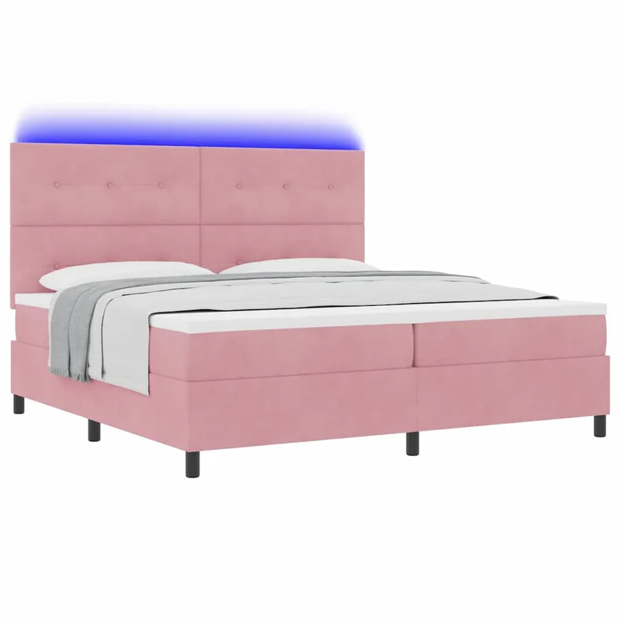 Lit à ressort LED avec tête de lit Rose 200 x 200 cm Velours - 3