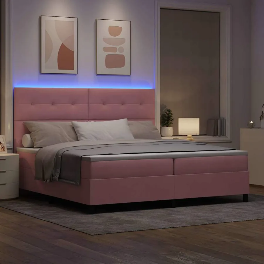 Lit à ressort LED avec tête de lit Rose 200 x 200 cm Velours - 5
