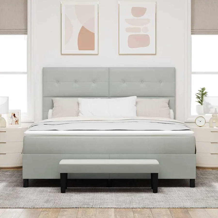 Lit à ressorts avec tête de lit Gris clair 200 x 180 cm Velours - 3