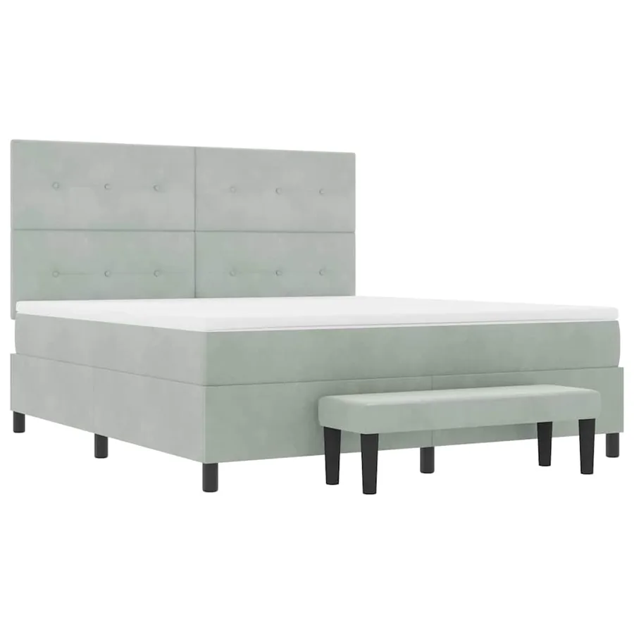 Lit à ressorts avec tête de lit Gris clair 200 x 180 cm Velours - 7