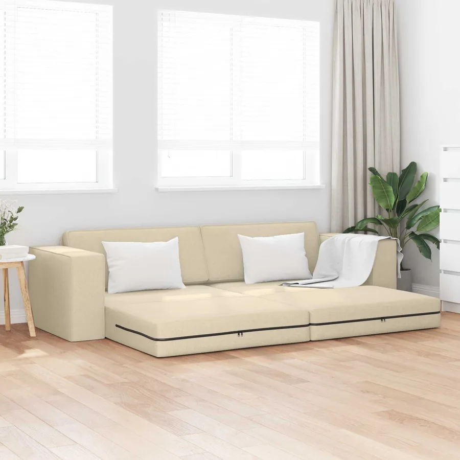 Canapé-Lit Crème 245 x 78 x 77 cm tissu