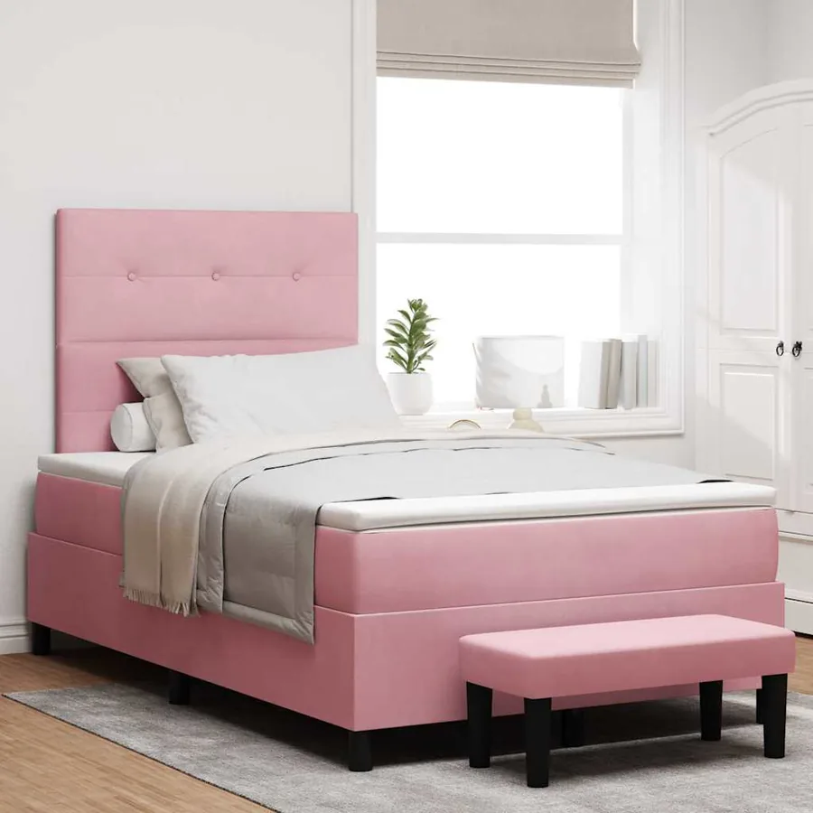 Lit à ressorts avec tête de lit Rose 200 x 120 cm Velours