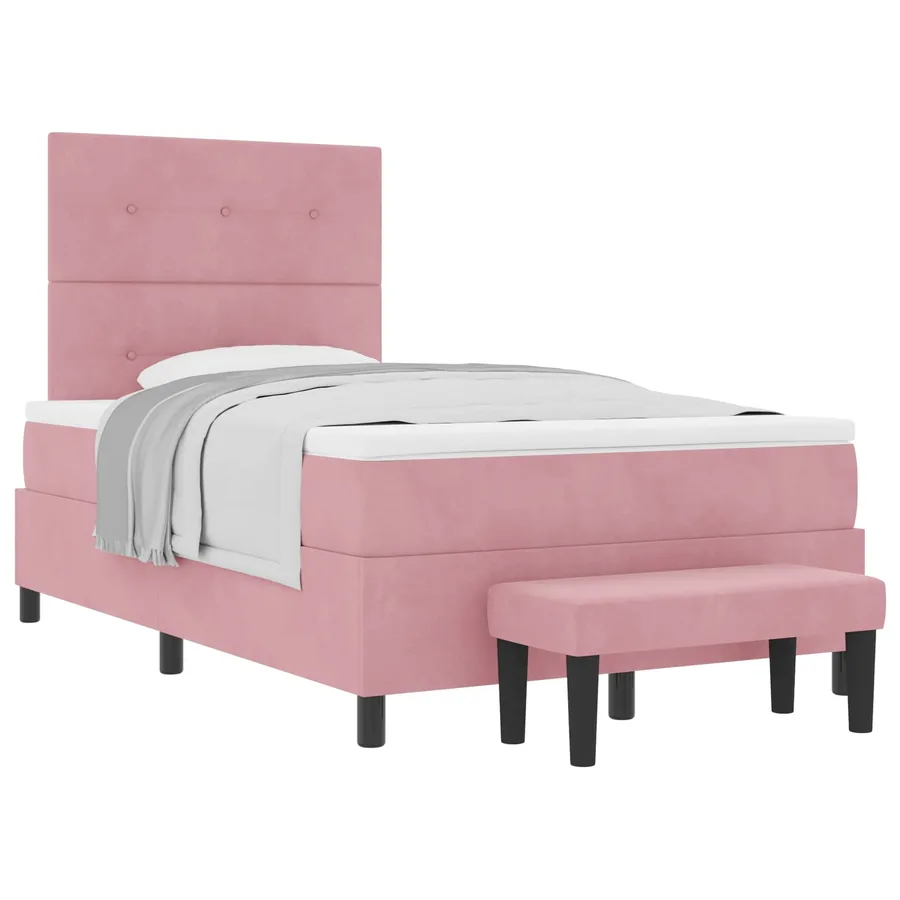 Lit à ressorts avec tête de lit Rose 200 x 120 cm Velours - 2