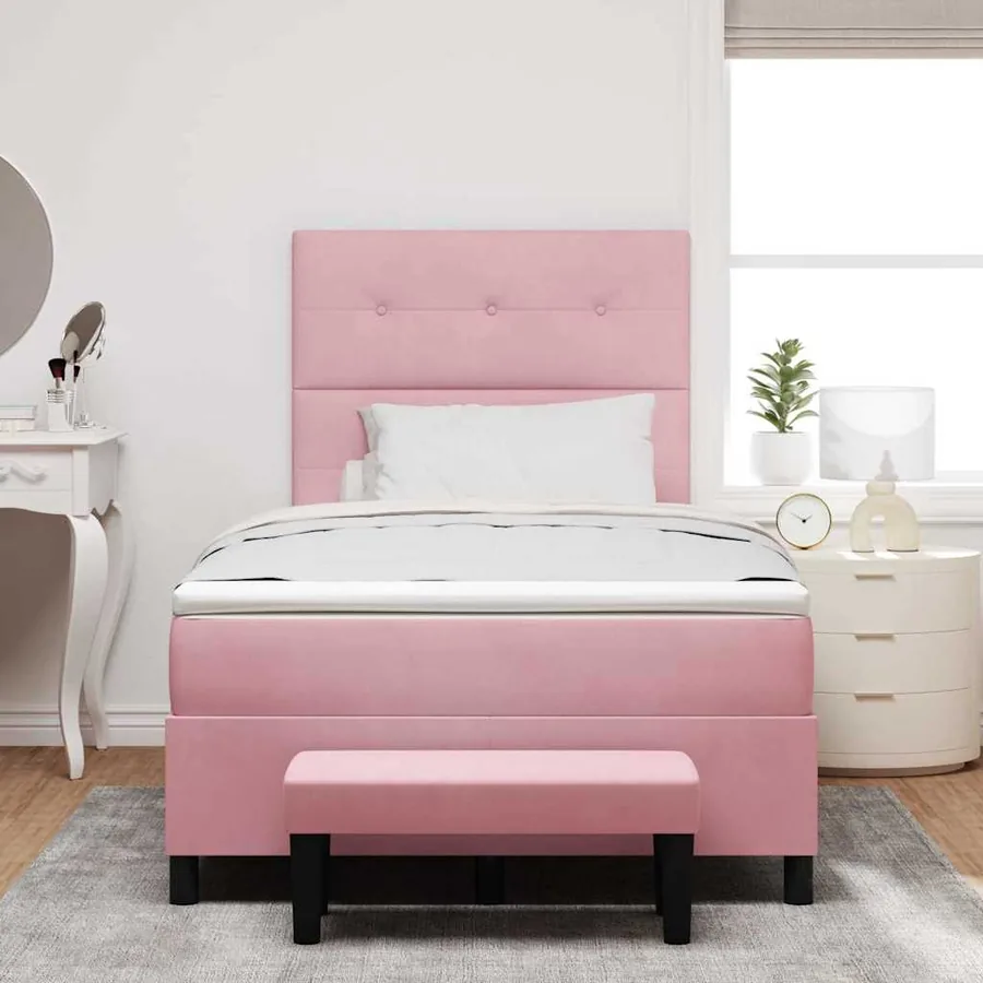 Lit à ressorts avec tête de lit Rose 200 x 120 cm Velours - 3