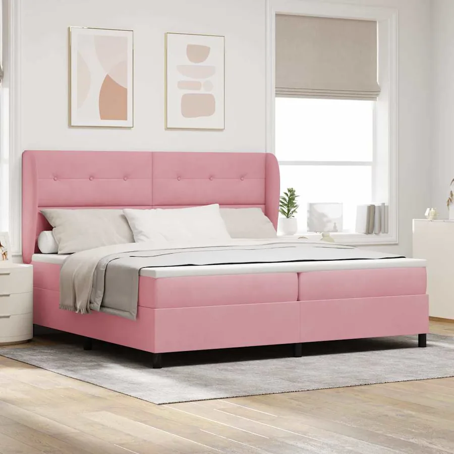 Lit à ressorts avec tête de lit Rose 200 x 200 cm Velours