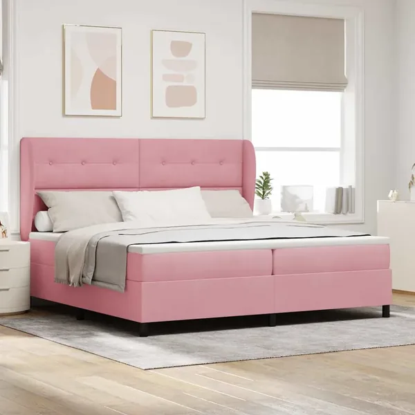Lit à ressorts avec tête de lit Rose 200 x 200 cm Velours