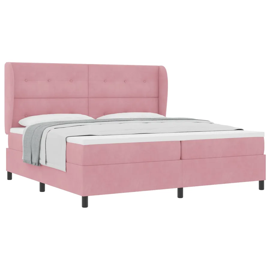 Lit à ressorts avec tête de lit Rose 200 x 200 cm Velours - 2