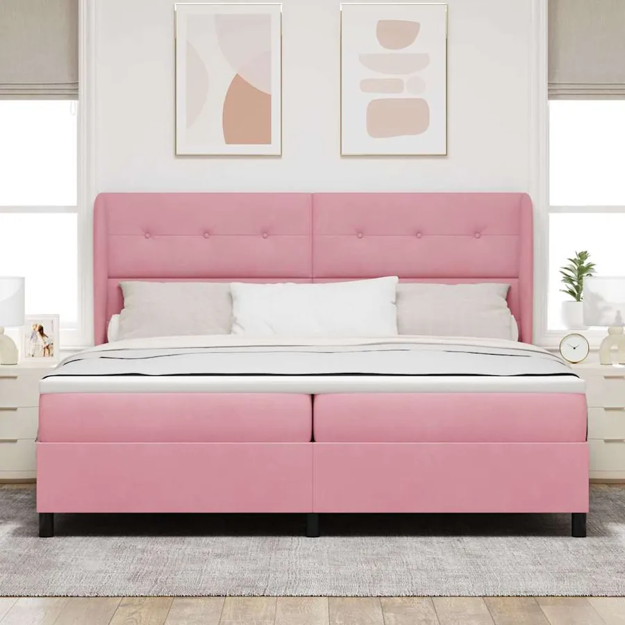 Lit à ressorts avec tête de lit Rose 200 x 200 cm Velours - 3