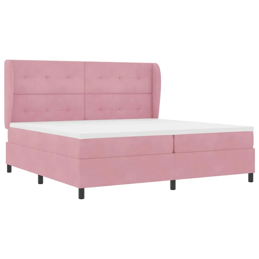 Lit à ressorts avec tête de lit Rose 200 x 200 cm Velours - 5