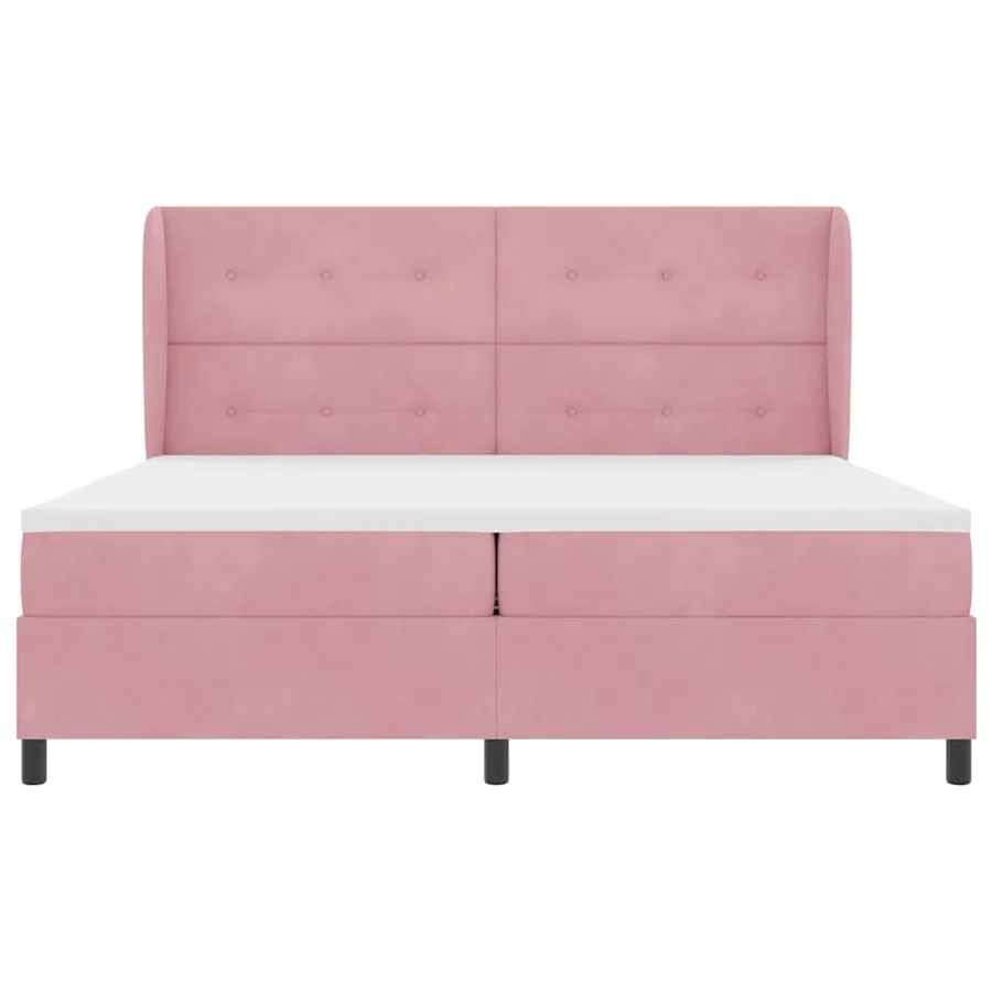 Lit à ressorts avec tête de lit Rose 200 x 200 cm Velours - 7