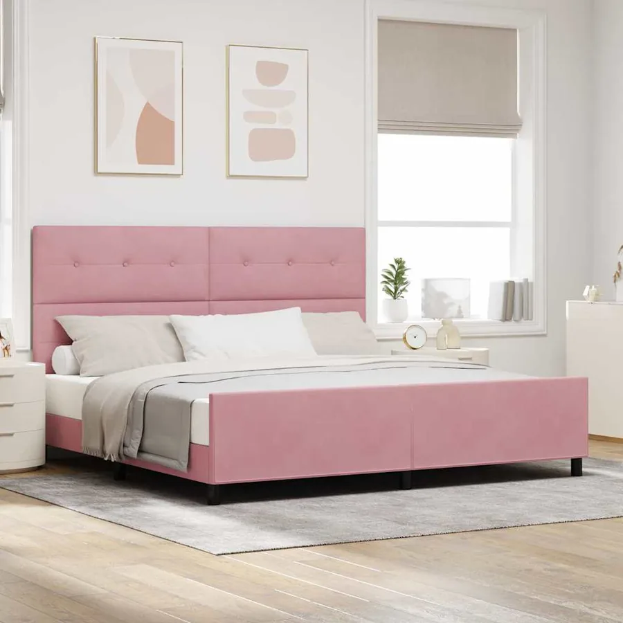 Lit à ressorts avec tête de lit Rose 200 x 200 cm Velours