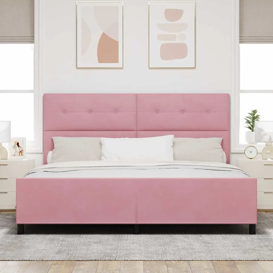 Lit à ressorts avec tête de lit Rose 200 x 200 cm Velours - 3