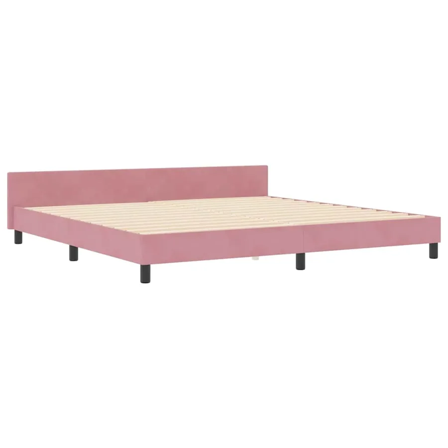 Lit à ressorts avec tête de lit Rose 200 x 200 cm Velours - 4