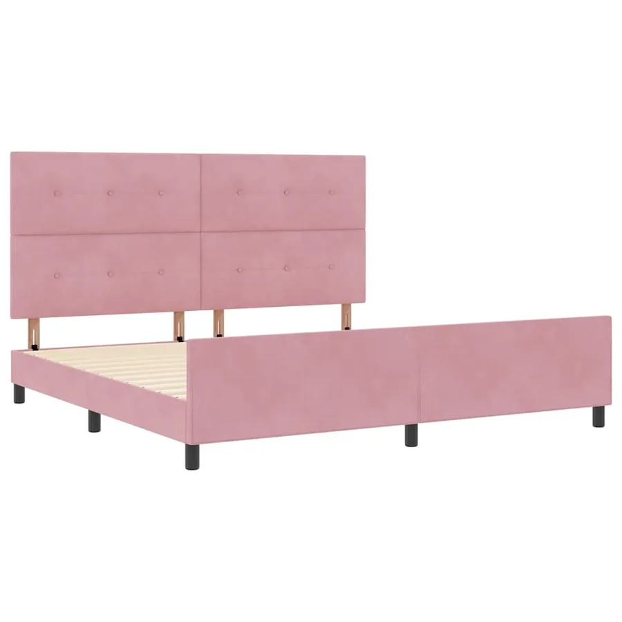 Lit à ressorts avec tête de lit Rose 200 x 200 cm Velours - 5