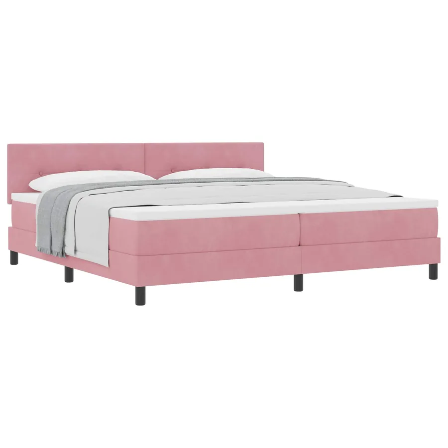 Lit à ressorts avec tête de lit Rose 200 x 200 cm Velours - 2