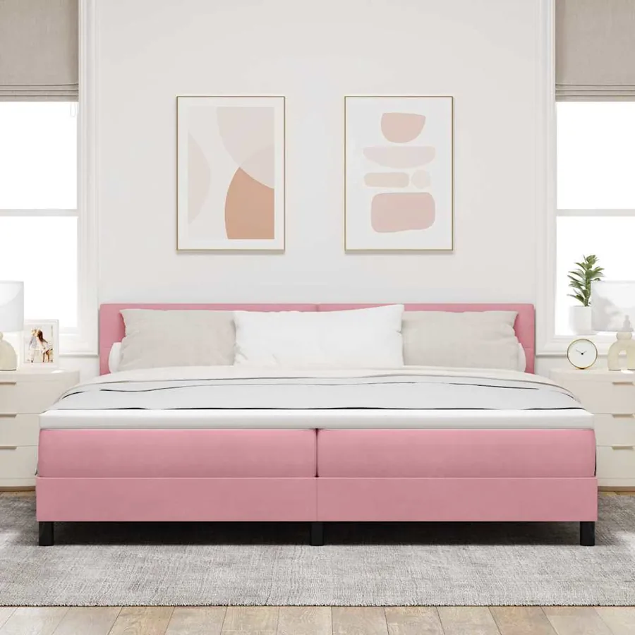 Lit à ressorts avec tête de lit Rose 200 x 200 cm Velours - 3