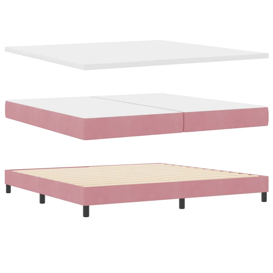 Lit à ressorts avec tête de lit Rose 200 x 200 cm Velours - 5