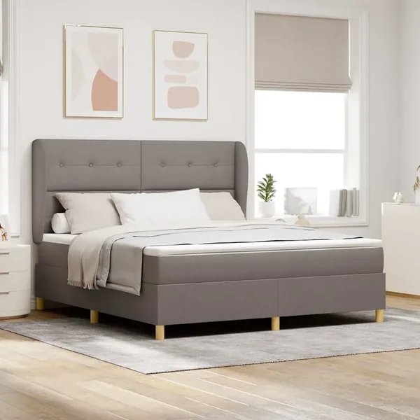 Lit à ressorts avec tête de lit Taupe 200 x 180 cm tissu