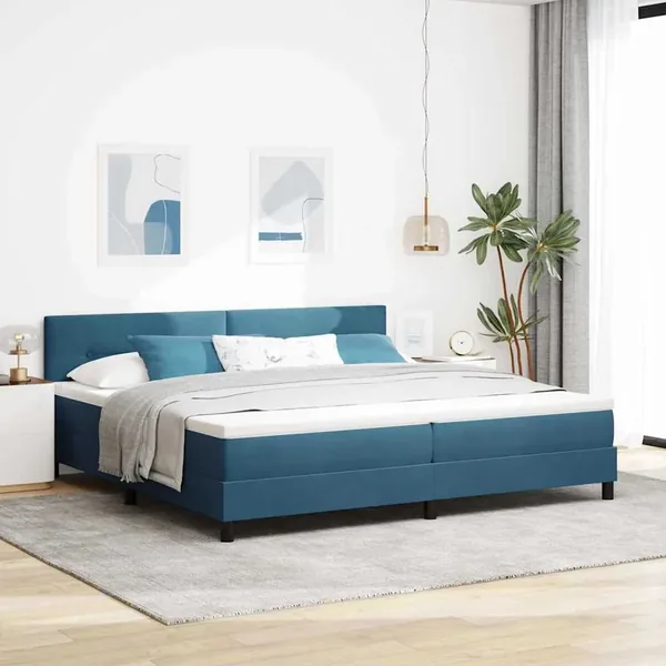 Lit à ressort LED Bleu foncé 200 x 200 cm Velours
