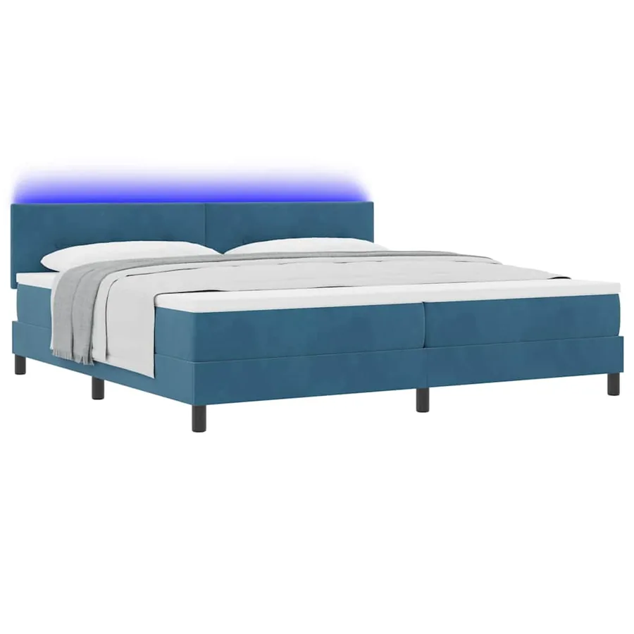 Lit à ressort LED Bleu foncé 200 x 200 cm Velours - 3