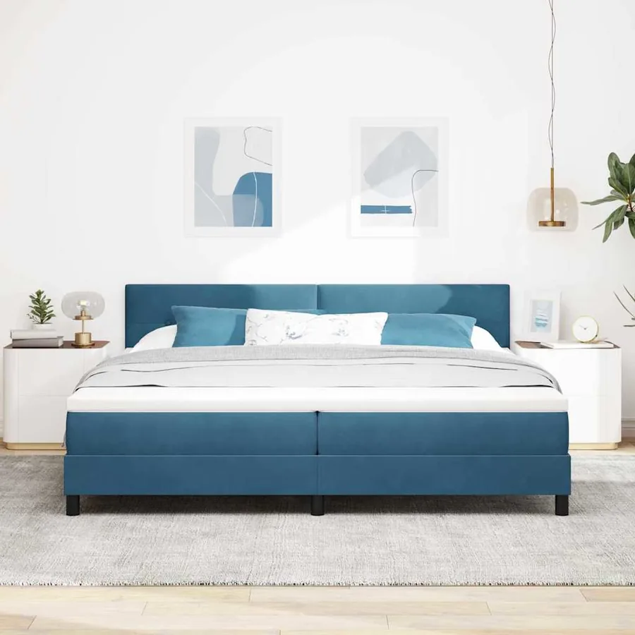 Lit à ressort LED Bleu foncé 200 x 200 cm Velours - 4