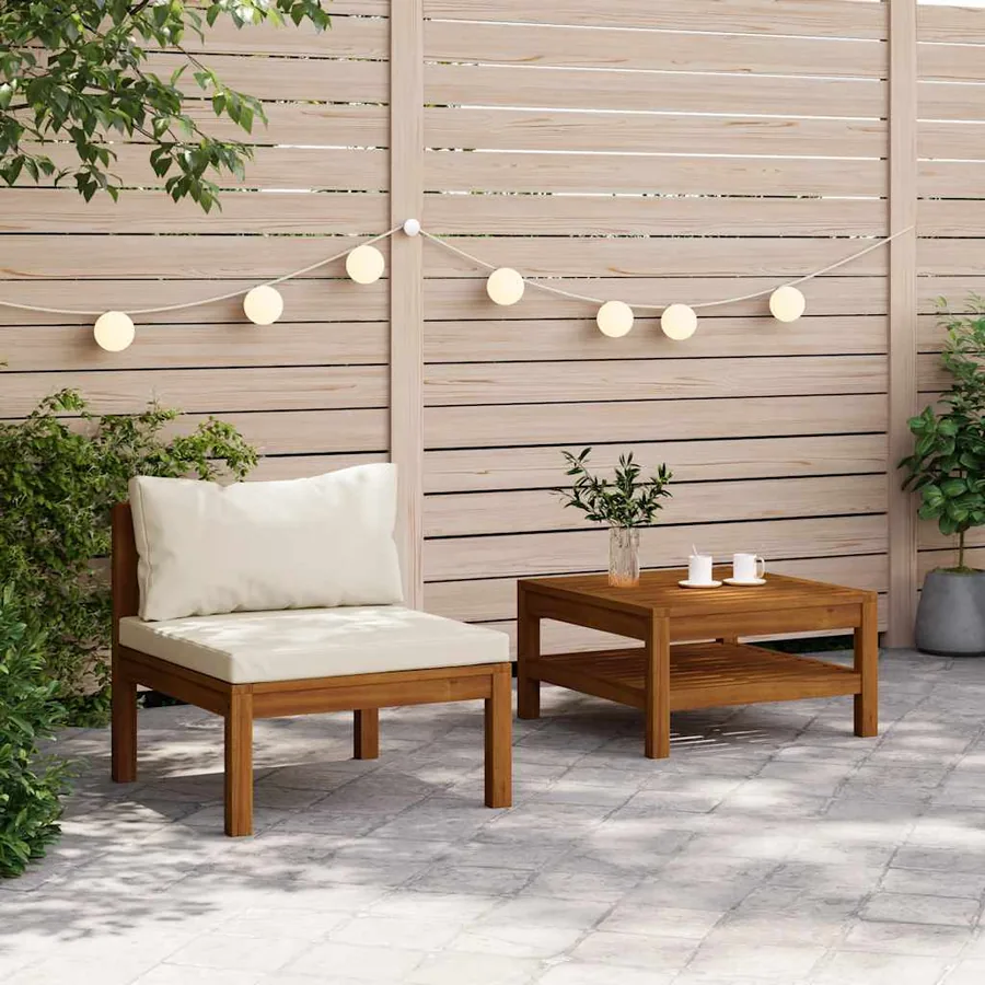 Ensemble de canapés 2 pcs et coussins blanc crème Acacia solide