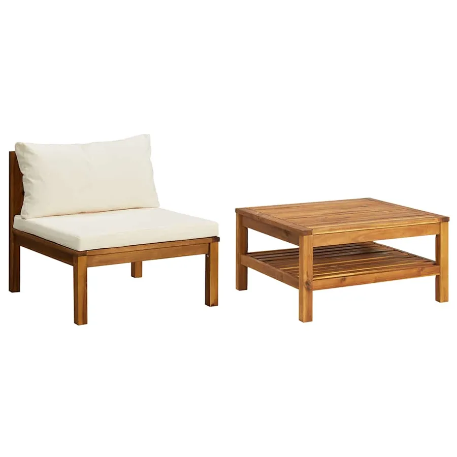 Ensemble de canapés 2 pcs et coussins blanc crème Acacia solide - 2