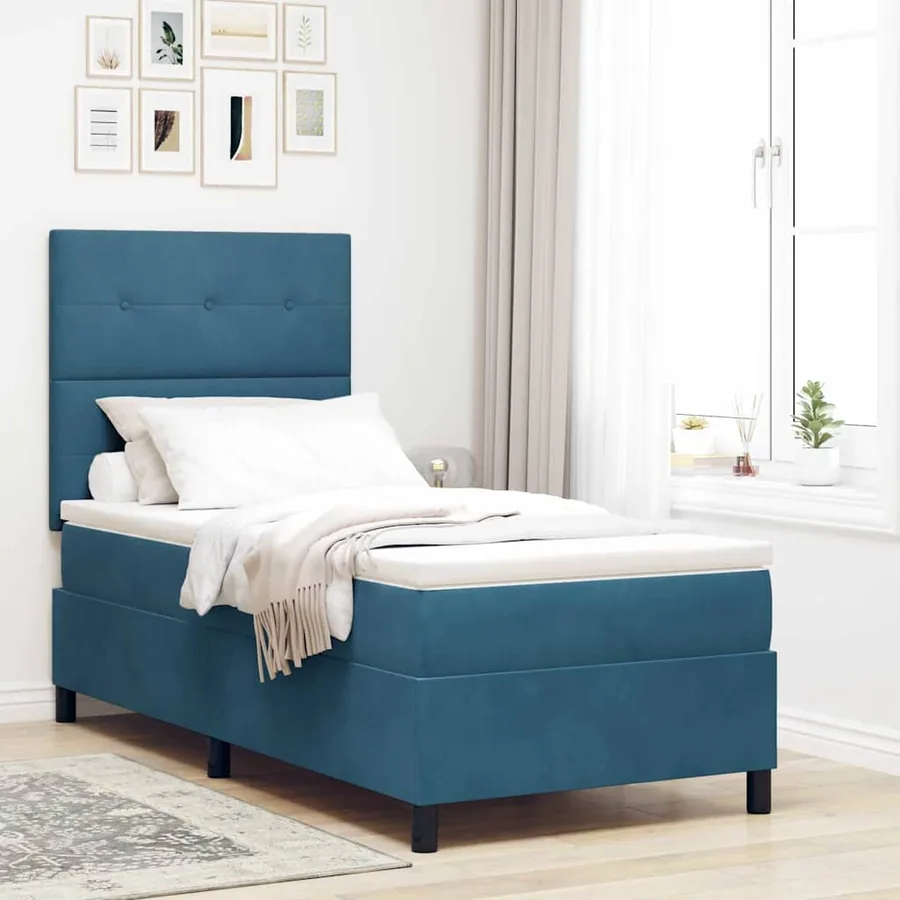 Lit à ressort LED Bleu foncé 100 x 200 cm Velours