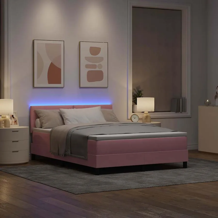 Lit à ressort LED avec bandes LED Rose 160 x 200 cm Velours - 5